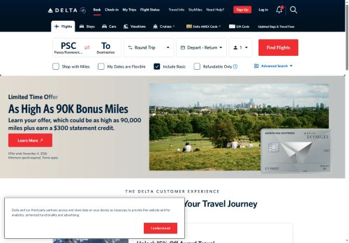 delta.com homepage